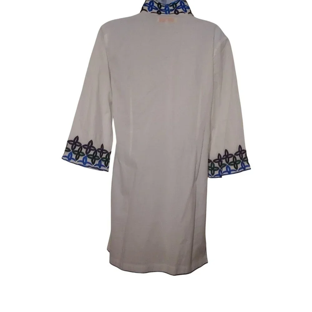 Jude Connally Embroidered 3/4 Sleeve White Lightweight Shift Dress S - Picture 2 of 11